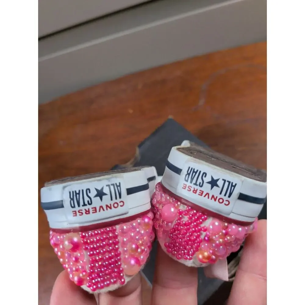 Converse All Star Custom Pearl & Rhinestone Sneakers Pink Infant Size US 2 EU 18